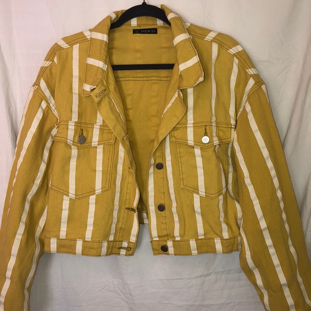Yellow and White Striped Jean Jacket